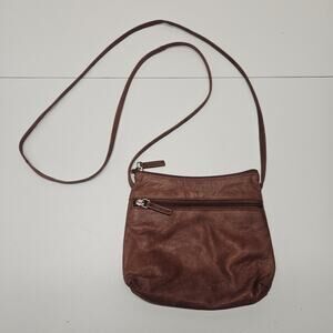 Vintage Genuine Leather Cescent Crossbody Bag Purse Brick Red Boho Western